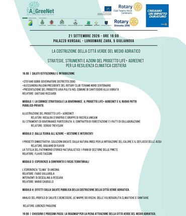 il convegno “La Costruzione della Città Verde del Medio Adriatico - Strategie, strumenti e azioni del Progetto LIFE+ AgreeNET per la resilienza climatica costiera” locandina